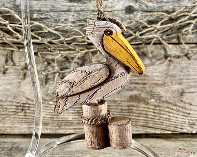 Coastal Brown Pelican Resin Wood-Look  Ornament