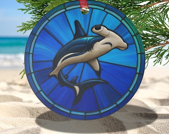 Hammerhead Shark Double-Sided Ornament | Suncatcher-Inspired Coastal Decor | Glossy Metal Gift for Ocean Lovers