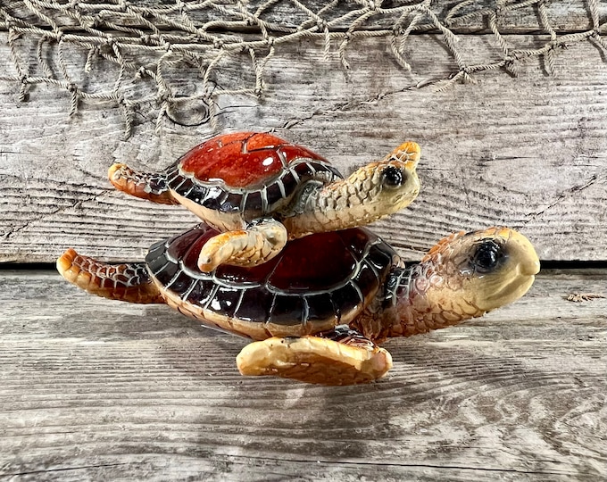 Mother and Baby Polyresin Brown Sea Turtles Tabletop Figurine