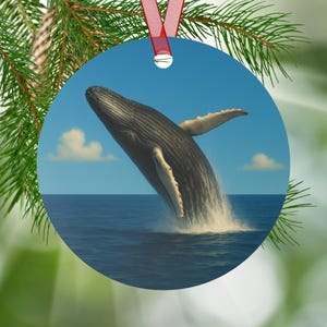 Atlantic Blue Whale Ornament Double Sided Coastal Beach House Nautical Marine Life Ocean Wildlife Decoration for Sea Lover Gift