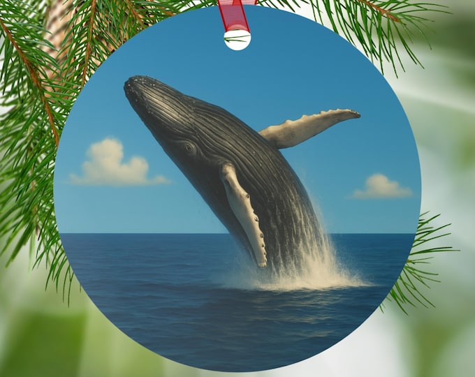 Atlantic Blue Whale Ornament Double Sided Coastal Beach House Nautical Marine Life Ocean Wildlife Decoration for Sea Lover Gift