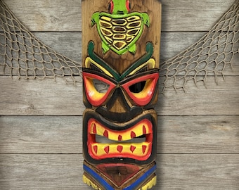 Hand-Painted Sea Turtle Tiki Mask: Tropical Island Coastal Decor