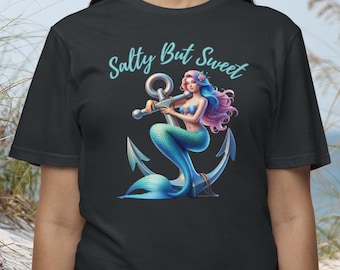 Salty But Sweet Mermaid T-Shirt: Coastal Nautical Anchor Design