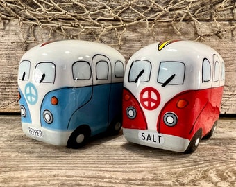 Hand-Painted Hippy Bus Ceramic Salt & Pepper Shakers