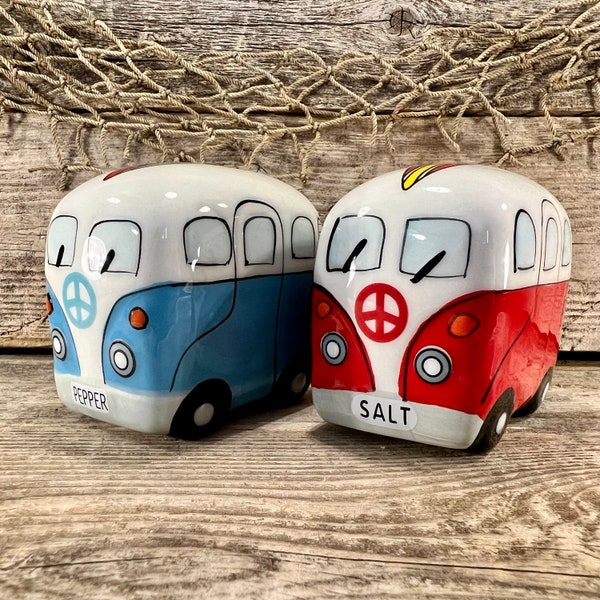 Hand-Painted Hippy Bus Ceramic Salt & Pepper Shakers