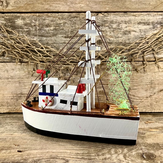 Handcrafted Medium Wooden Gulf Shrimp Boat Tabletop Decor Etsy