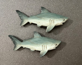 Resin Wood-Look Great White Shark Magnets; SET OF 2