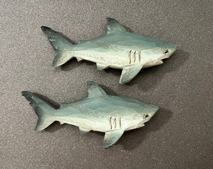 Resin Wood-Look Great White Shark Magnets; SET OF 2