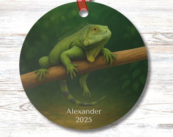 Iguana Ornament Personalized Lizard Decor Green Reptile Tree Decoration Tropical Jungle Animal Metal Ornament Florida Nature Gift Idea