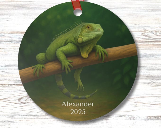 Iguana Ornament Personalized Lizard Decor Green Reptile Tree Decoration Tropical Jungle Animal Metal Ornament Florida Nature Gift Idea