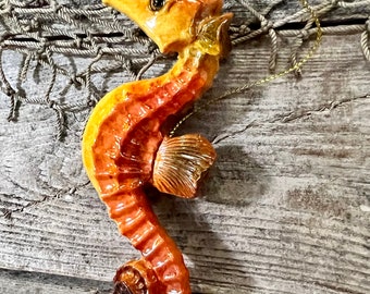 Sunset Orange Polyresin Seahorse Everyday Ornament Figurine