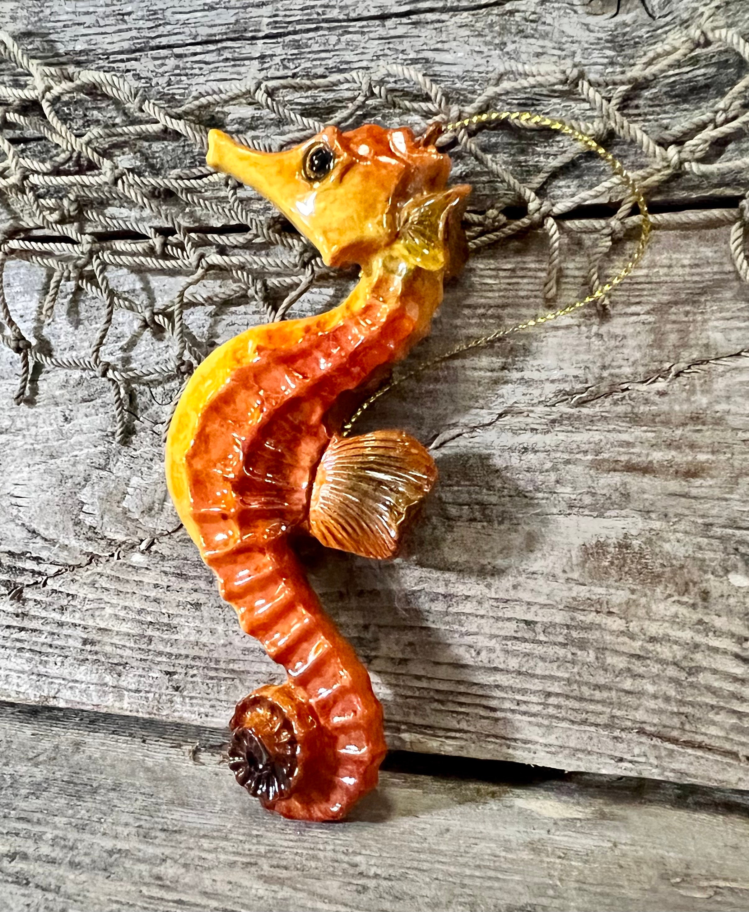 Sunset Orange Figurine Polyresin Ornament Everyday Seahorse