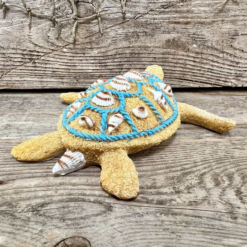 Resin Sea Turtle Figurine: Coastal Beach House Decor With Starfish - Etsy