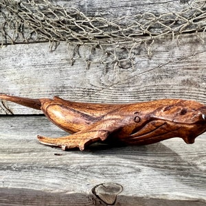 Atlantic Blue Whale Tabletop Figurine; Hand-Carved Wood