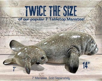 Oversized Manatee Figurine 14 Inch Realistic Coastal Decor for Florida Beach House or Gift for Manatee Lovers and Ocean Fans