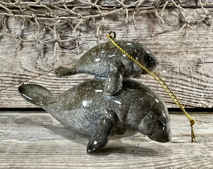 Polyresin Florida Manatee Mother and Calf Ornament Figurine