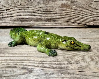 Miniature Polyresin Florida Everglades Crocodile Figurine, Realistic Reptile Decor