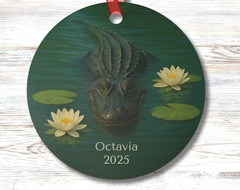 Personalized Alligator Ornament: Florida Swamp Decor, Double-Sided