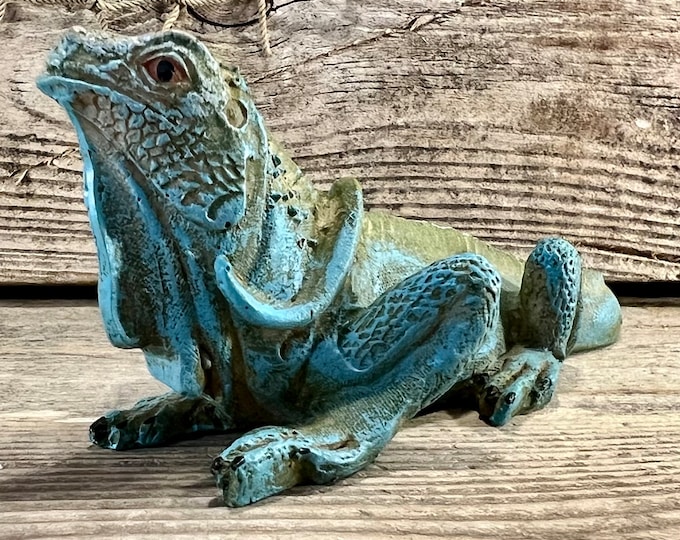 Realistic Florida Green and Blue Iguana Tabletop Resin Figurine