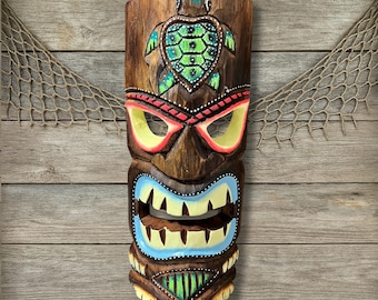 Hand-Painted Sea Turtle Tiki Mask: Tropical Island Coastal Decor