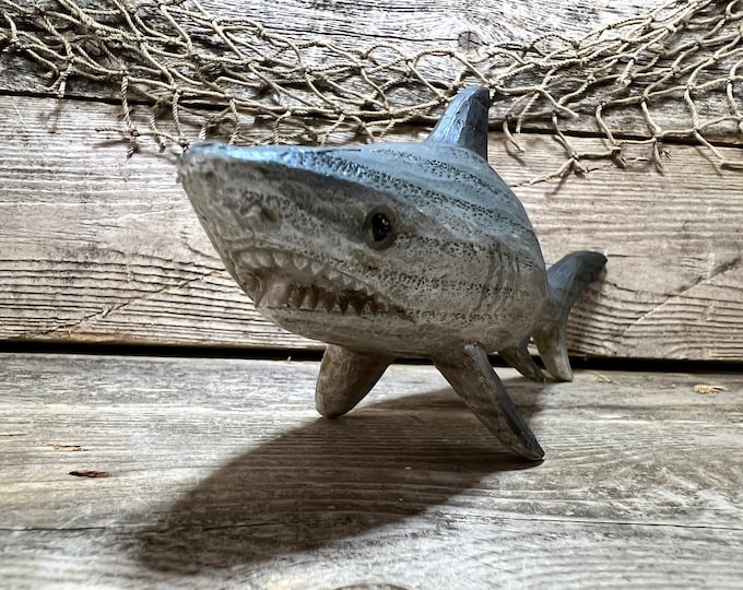 Great White Shark Resin Wood-Look Tabletop Figurine