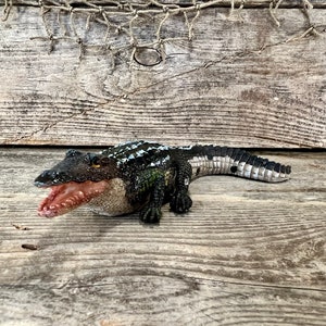 Realistic Alligator with Mouth Open Resin Figurine