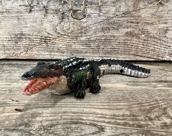 Realistic Alligator with Mouth Open Resin Figurine
