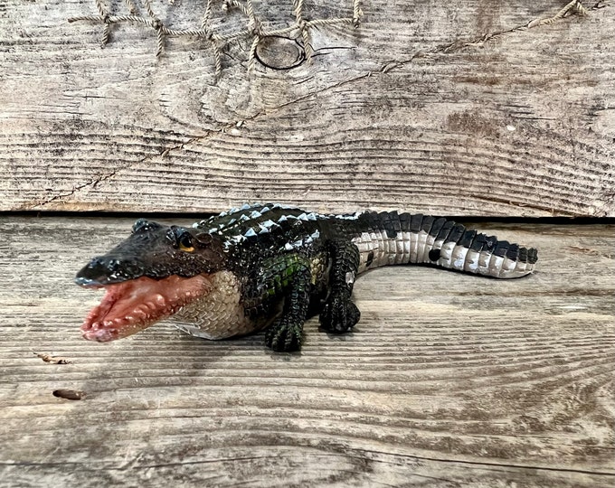Realistic Alligator with Mouth Open Resin Figurine