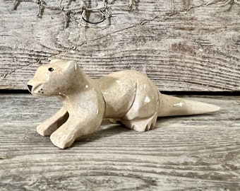 Beige Sea Otter Figurine Handcarved Marble Miniature Coastal Decor Animal Sculpture for Florida Gift or Beach House Display