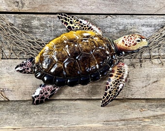 Sublimated Brown Sea Turtle Tin Metal Wall Hanging