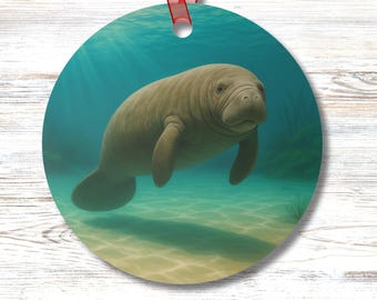 Manatee Ornament Coastal Ocean Sea Life Marine Animal Lovers Gift Nautical Beach House Decor Crystal River Desk or Office Accent