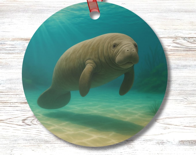 Manatee Ornament Coastal Ocean Sea Life Marine Animal Lovers Gift Nautical Beach House Decor Crystal River Desk or Office Accent