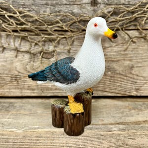 Miniature Seagull Figurine Hand Painted Coastal Bird on Pilings Tabletop Decor Nautical Shelf Accent Beach House Mini Statue Gift Idea