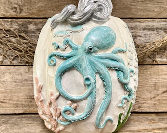 Aqua Octopus Coastal Pumpkin: Nautical Fall Decor