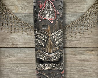 Hand Painted Tiki Mask: Honu Sea Turtle Wooden Tribal Wall Art
