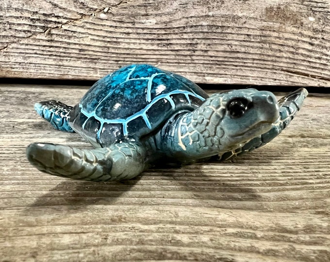 Realistic Polyresin Blue Sea Turtle Figurine