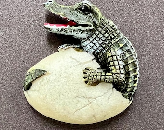 Baby Alligator Magnet Realistic Hatchling Figurine on Egg Miniature Gator Decor for Florida Souvenir or Reptile Lover Gift