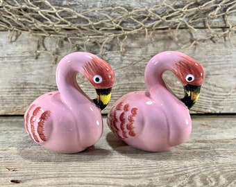 Hand-Painted  Pink Flingo Couple Ceramic Salt and Pepper Shakers