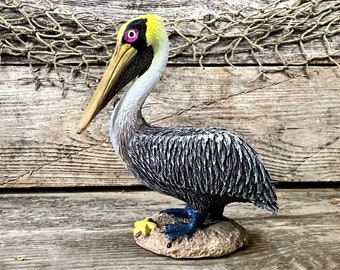 Miniature Brown Pelican On Beach Resin Statuette