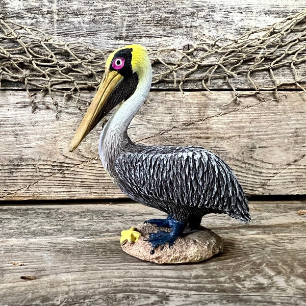 Miniature Brown Pelican On Beach Resin Statuette