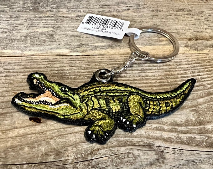 American Alligator Embroidered Patch Keychain with Felt Backing
