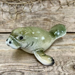 Watercolor Finish Manatee Figurine Cute Resin Coastal Decor Happy Sea Cow Tabletop Art Beach Lover Gift Florida Nautical Accent