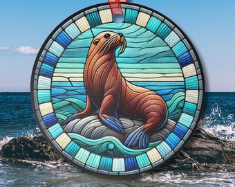 Harbor Seal Ornament: Coastal Christmas Suncatcher, Sea Life Gift