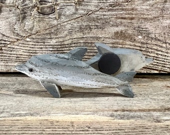 Resin Wood-Look Bottlenose Dolphin Magnets; SET OF 2