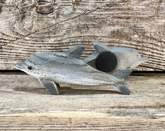 Set of 2 Dolphin Magnets Resin Wood Look Bottlenose Coastal Fridge Decor for Beach House or Gift for Ocean and Sea Life Lovers