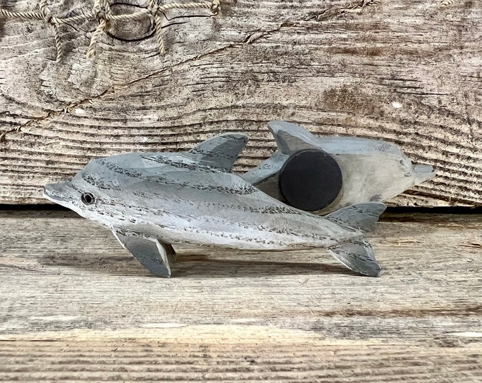 Set of 2 Dolphin Magnets Resin Wood Look Bottlenose Coastal Fridge Decor for Beach House or Gift for Ocean and Sea Life Lovers