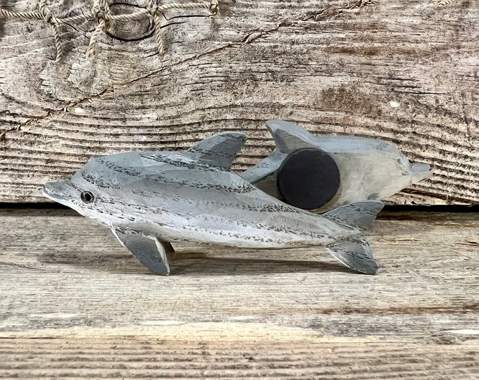 Resin Wood-Look Bottlenose Dolphin Magnets; SET OF 2