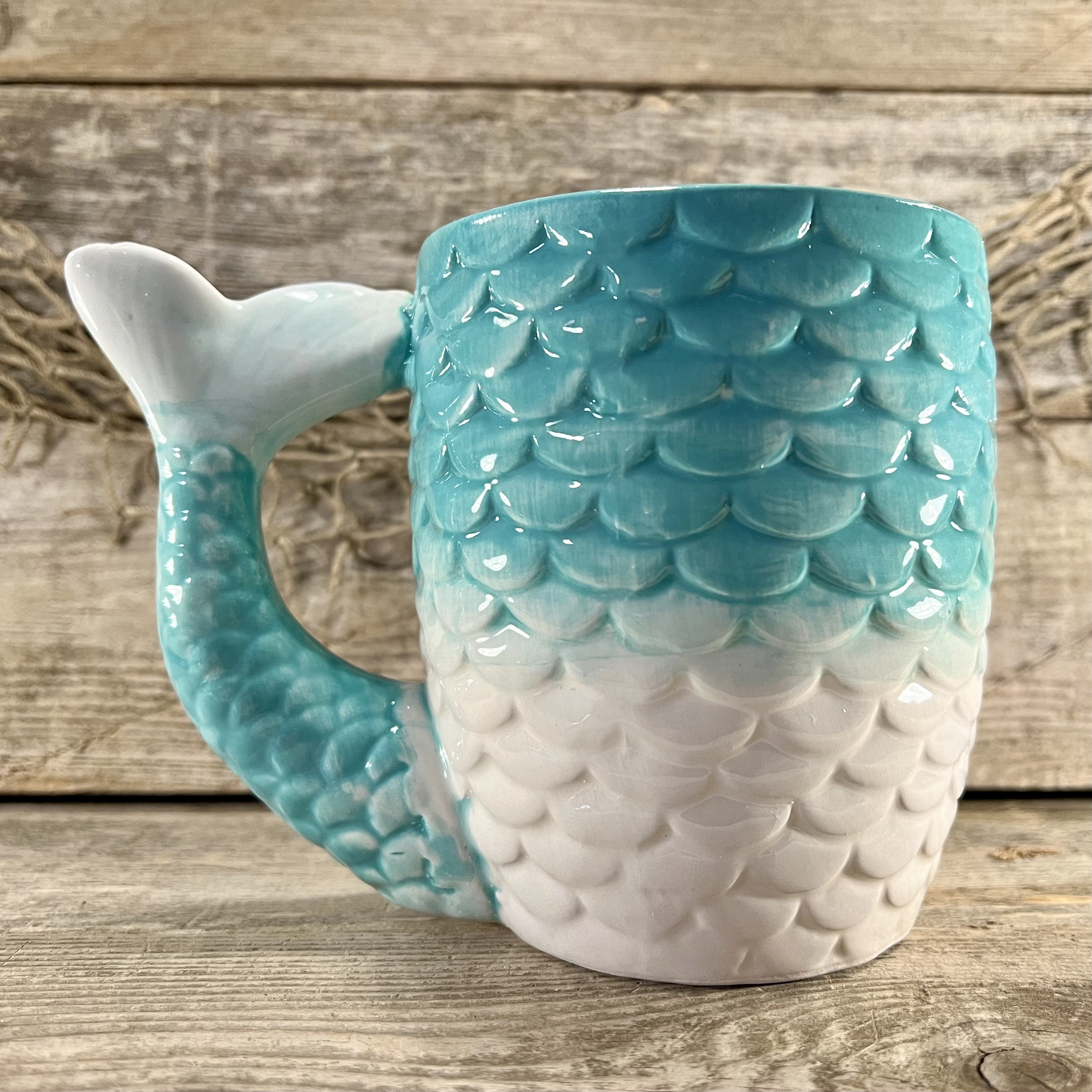 Mainstays Ocean Mermaid Sculpted Earthenware Mug, 16.91 Ounces, Blue and  purple