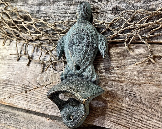 Patinated Bronze Finish Cast Iron Sea Turtle Wall-Mounted Bottle Opener