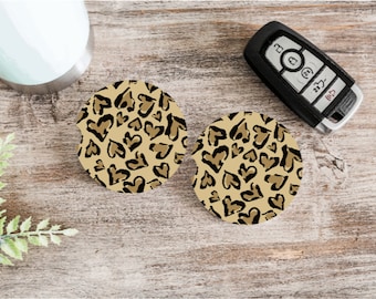 Leopard Print Hearts Car Coasters: Neoprene Set of 2